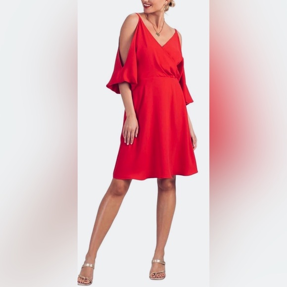 Trina Turk Dresses & Skirts - Trina Turk cold-shoulder midi dress. Balloon sleeves. Red. 8. Party, cocktail